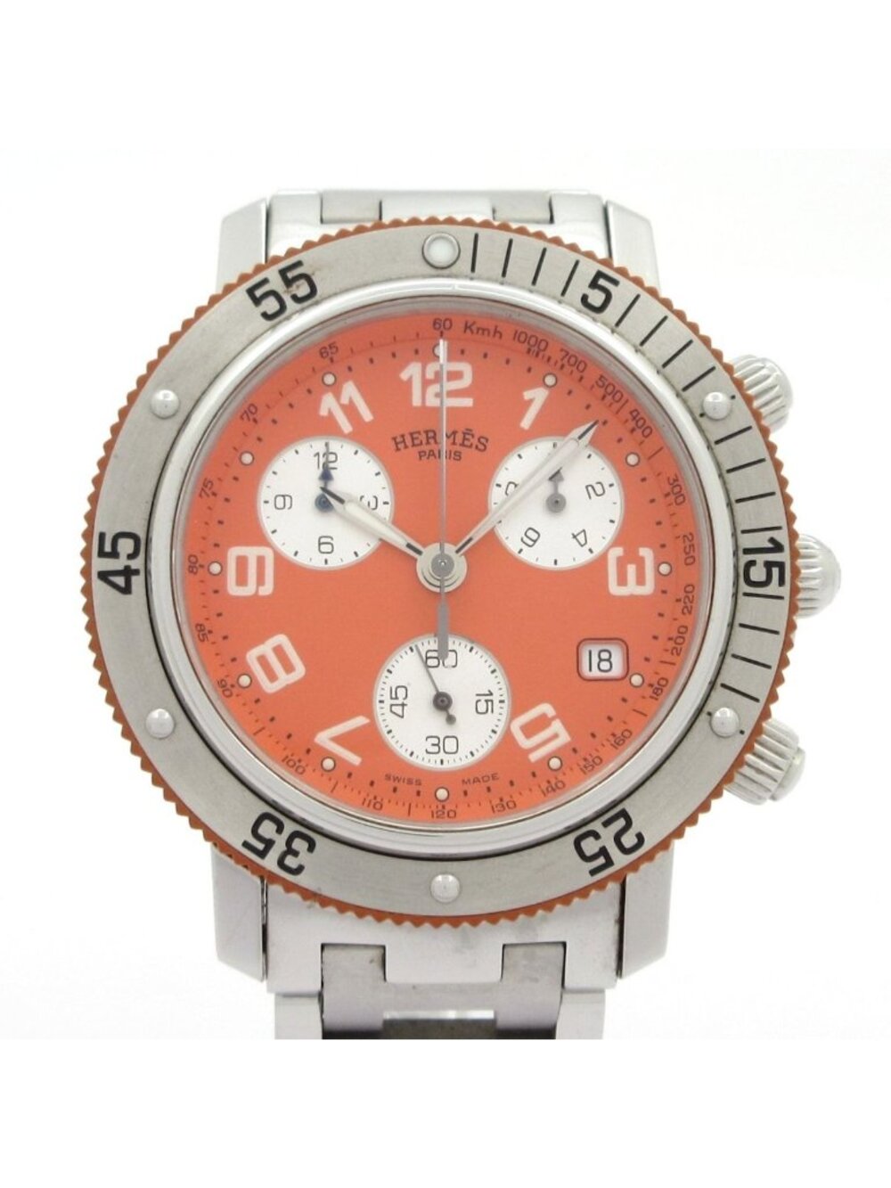 Hermes Watch Clipper Diver Chrono Chronograph SS Orange